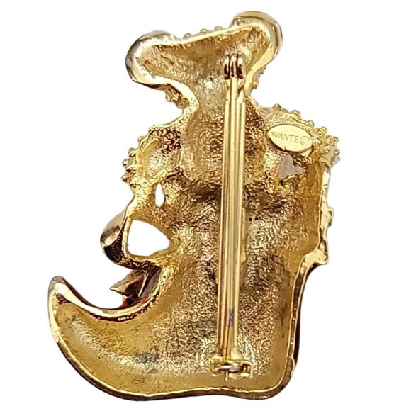 Avante Gold Tone Enamel Rhinestone Bear In Christmas Stocking Brooch Signed K823 - Picture 6 of 8